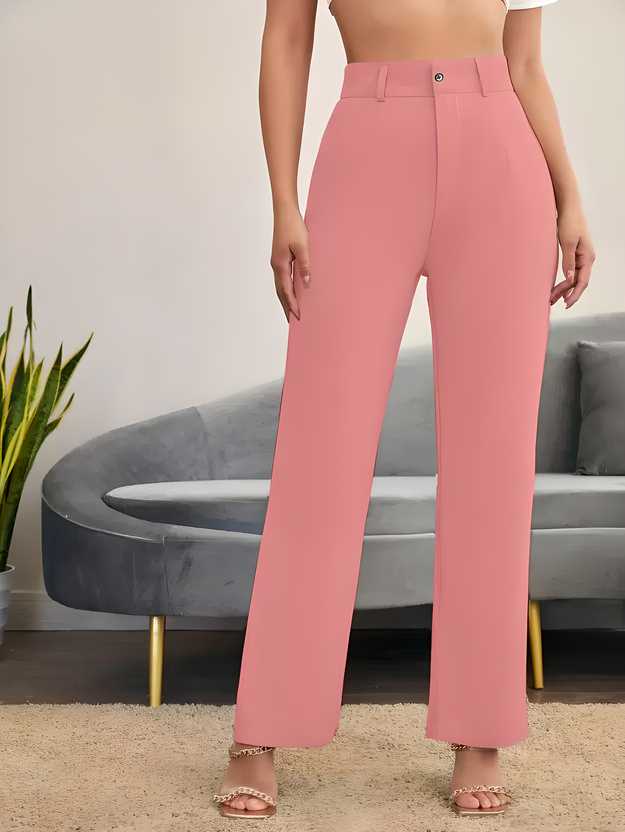 Elegant Green Lycra Solid Trousers For Women