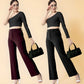 Elegant Wine & Black Lycra Solid Trousers Combo For Women