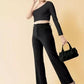 Elegant Wine & Black Lycra Solid Trousers Combo For Women